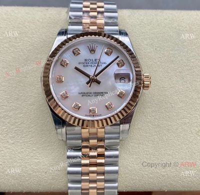 Swiss Rolex Datejust 31mm Cal.2236 Watch Half Rose Gold White MOP Dial